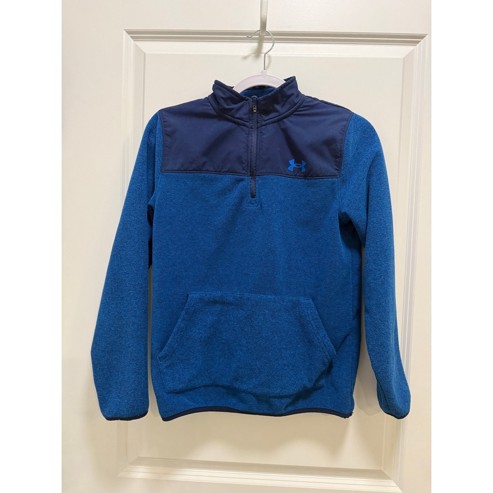 Under Armour Boys Youth XL Blue Quarter Zip Fleece Pullover Kangaroo Pocket